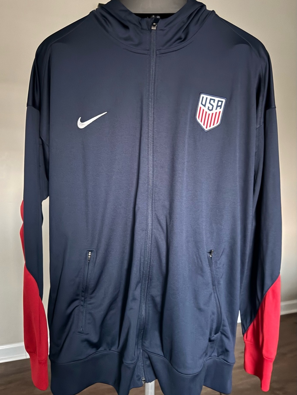 Nike Navy USA Full-Zip Hooded Track Jacket with Red Sleeve Panels